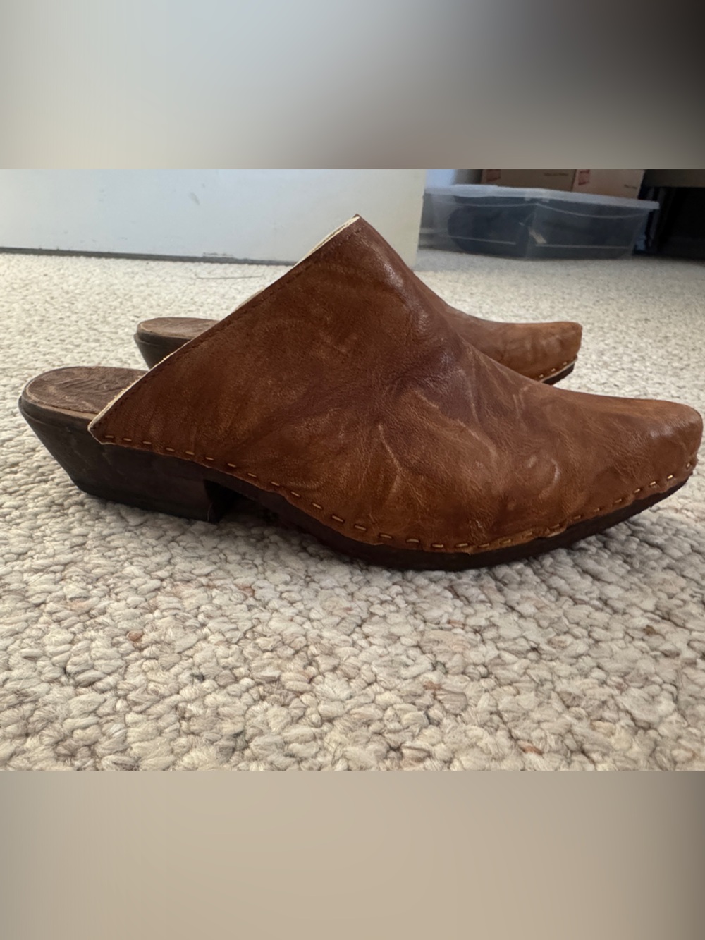 Brown Leather Mule Clogs